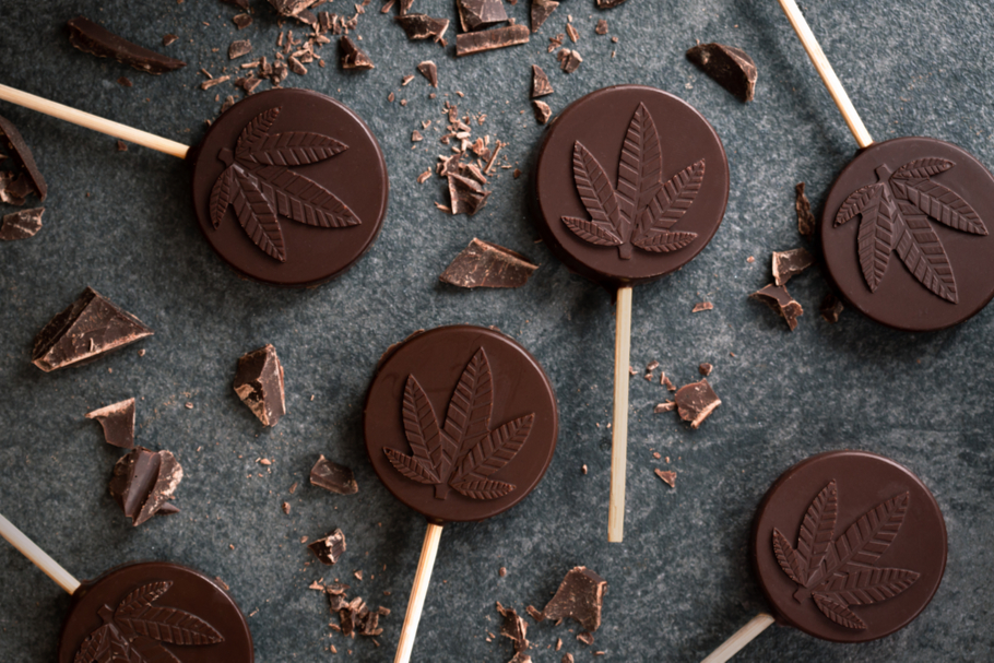 Chocolates with a cannabis leaf embossed onto the front