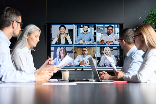 Global Corporation Online Videoconference In Meeting Room With Diverse People